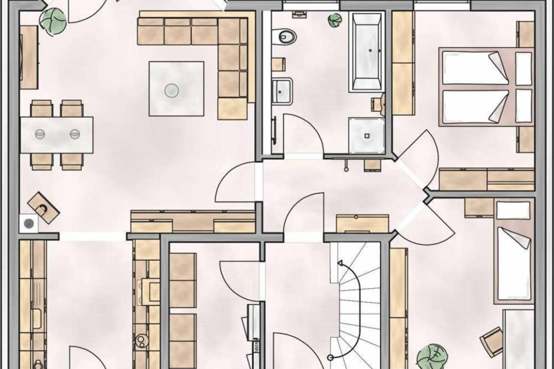 Modernes Zweifamilienhaus mit vielfältigen Nutzungsoptionen und großem Grundstück - Grundriss Wohnung EG