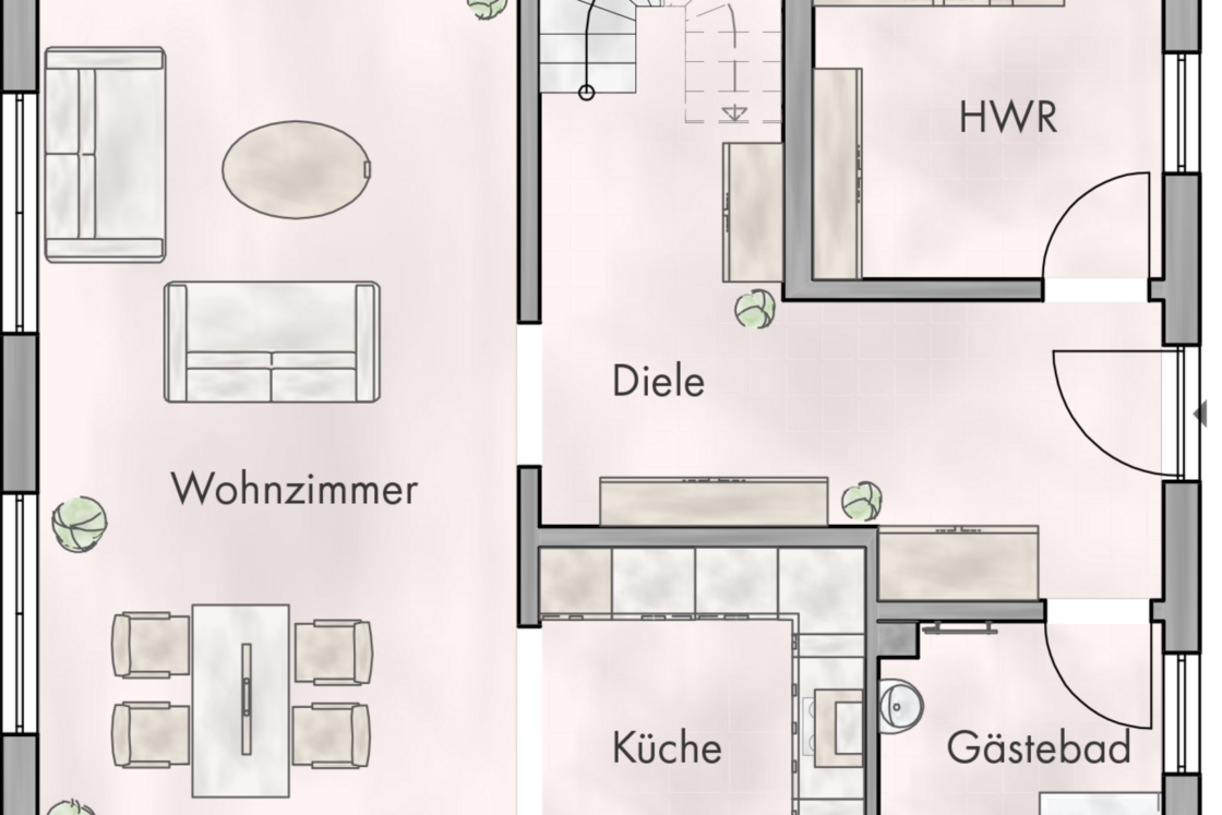 Moderne Stadtvilla mit Doppelgarage, Einbauküche, Kaminzug und guter Energieeffizienz in Fredersdorf - Grundriss EG
