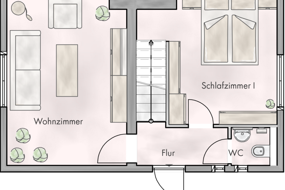 Mit Terrasse, Südwest-Garten, Einbauküche, modernem Bad: Hübsche Doppelhaushälfte in Oberschöneweide - Grundriss Erdgeschoss